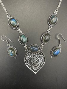 LABRADORITE NECKLACE & EARRING SET - HANDMADE IN SILVER PLATED COPPER