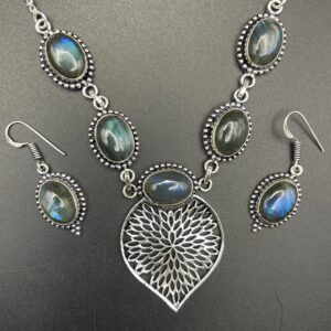 LABRADORITE NECKLACE & EARRING SET - HANDMADE IN SILVER PLATED COPPER