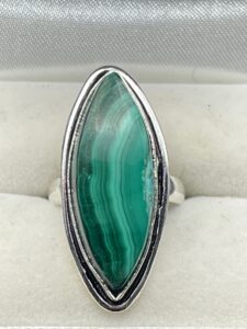 MALACHITE RING - HANDMADE IN SILVER PLATED COPPER - SIZE US 6 / UK M