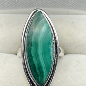 MALACHITE RING - HANDMADE IN SILVER PLATED COPPER - SIZE US 6 / UK M
