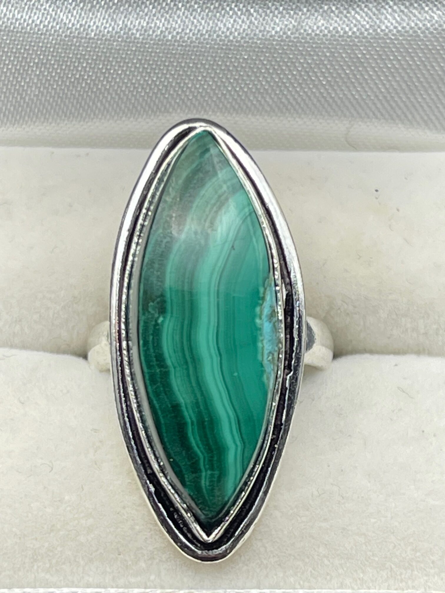 MALACHITE RING - HANDMADE IN SILVER PLATED COPPER - SIZE US 6 / UK M