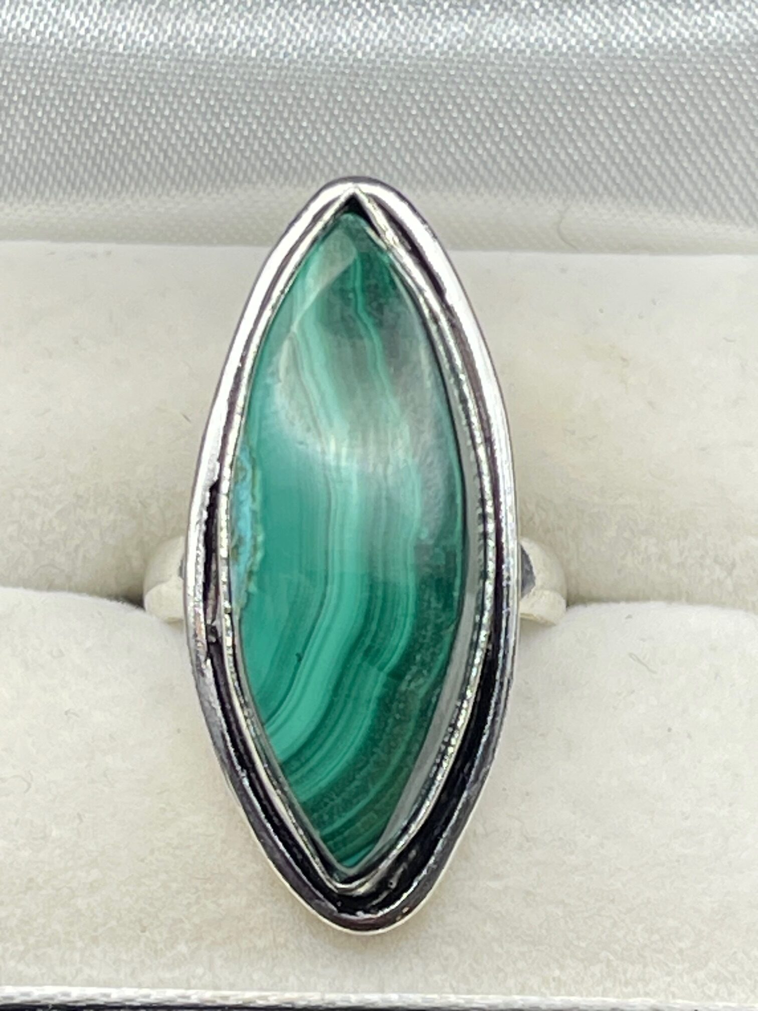 Malachite in Handmade Silver Plated Ring Size US 6 UK M approx 2 rotated - Malachite in Handmade Silver Plated Ring, Size US 6 & UK M approx, 2 - Malachite in Handmade Silver Plated Ring, Size US 6 & UK M approx, 2 - AURORA ARTISAN JEWELLERY