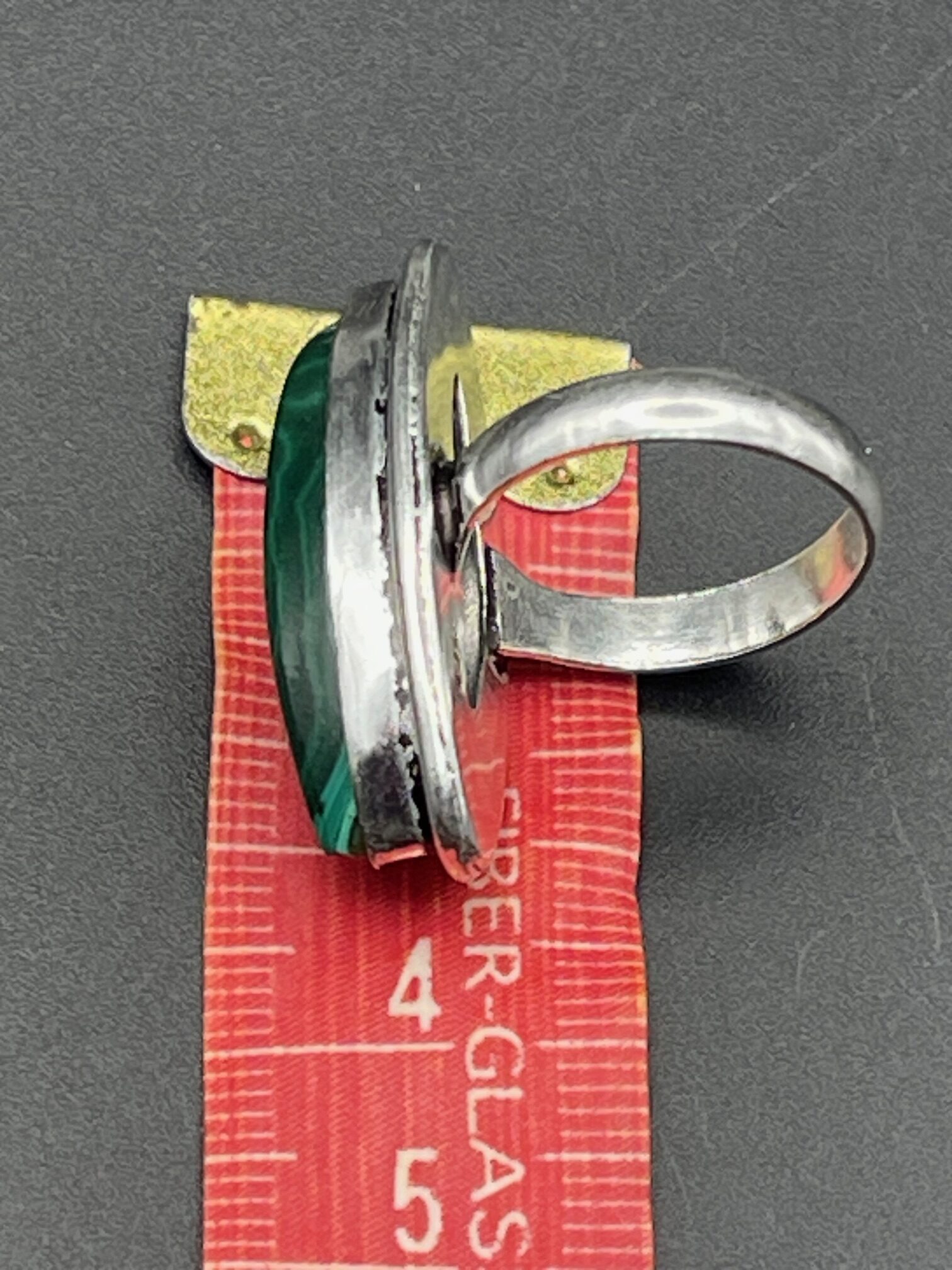 Malachite in Handmade Silver Plated Ring Size US 6 UK M approx 5 Malachite Length Approx 3cms 1 inch rotated - Malachite in Handmade Silver Plated Ring, Size US 6 & UK M approx, 5, Malachite Length Approx 3cms (1 inch) - Malachite in Handmade Silver Plated Ring, Size US 6 & UK M approx, 5, Malachite Length Approx 3cms (1 inch) - AURORA ARTISAN JEWELLERY