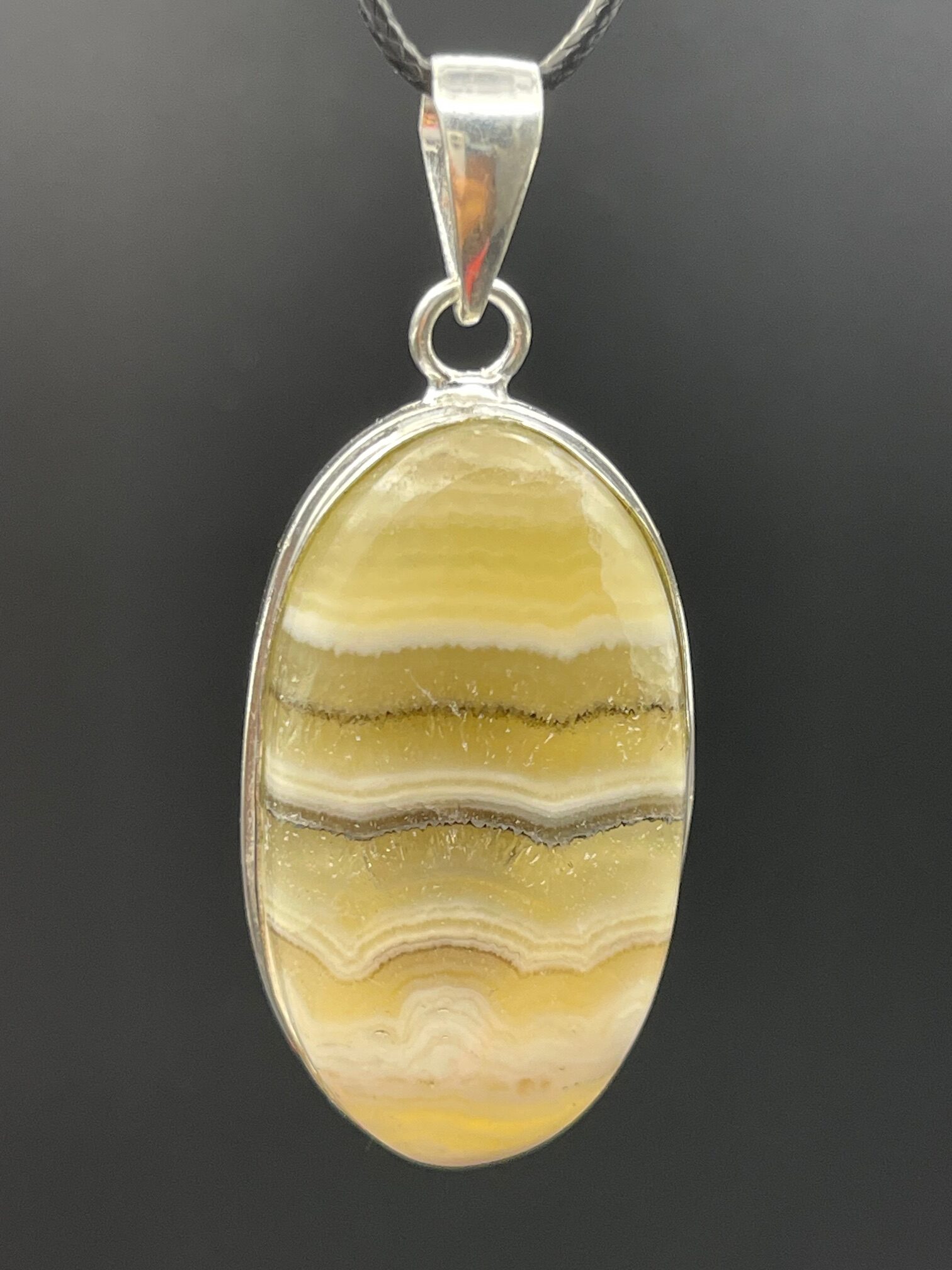YELLOW LACE AGATE PENDANT - HANDMADE IN SILVER PLATED COPPER