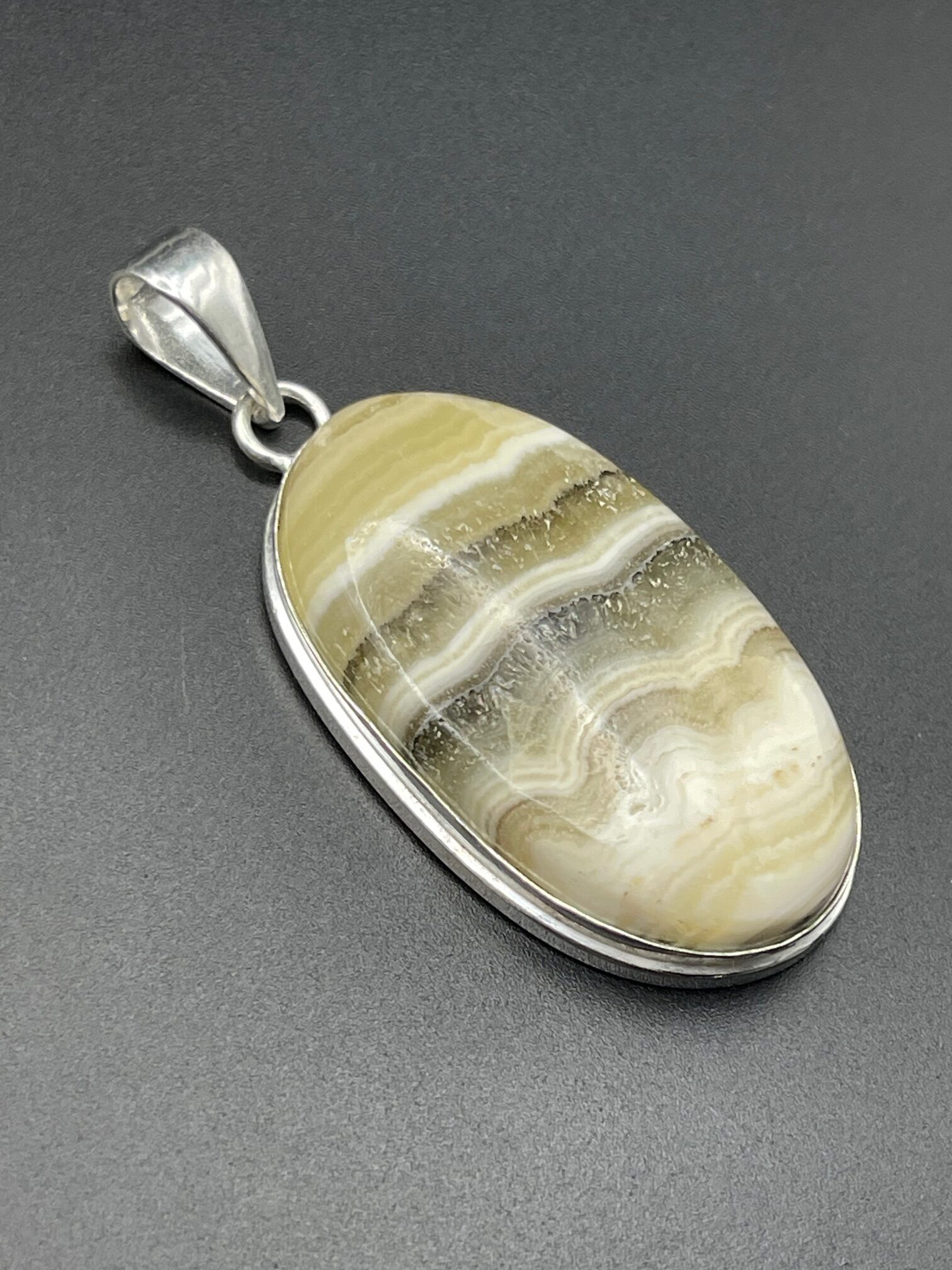 Yellow Lace Agate in Handmade Silver Plated Pendant 3 rotated - Yellow Lace Agate in Handmade Silver Plated Pendant, 3 - Yellow Lace Agate in Handmade Silver Plated Pendant, 3 - AURORA ARTISAN JEWELLERY