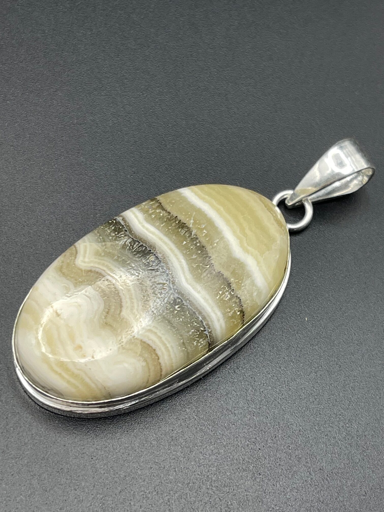 Yellow Lace Agate in Handmade Silver Plated Pendant 4 rotated - Yellow Lace Agate in Handmade Silver Plated Pendant, 4 - Yellow Lace Agate in Handmade Silver Plated Pendant, 4 - AURORA ARTISAN JEWELLERY
