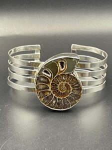 Ammonite Fossil in Handmade Cuff Bracelet