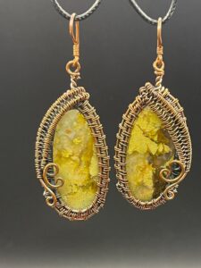 Australian Green Opal in Copper Wire Earrings