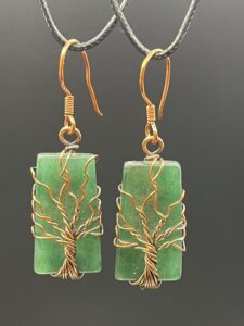 Nephrite Jade in Hand-Wrapped Copper Wire Tree of Life Earrings