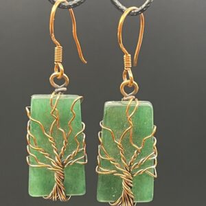 Nephrite Jade in Hand-Wrapped Copper Wire Tree of Life Earrings