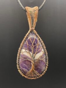 Chevron Amethyst in Hand-Wrapped Copper Wire Tree of Life Pendant