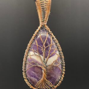 Chevron Amethyst in Hand-Wrapped Copper Wire Tree of Life Pendant