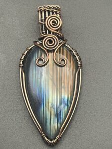Labradorite Teardrop with Multi-Colour Flashes in Hand-Wrapped Copper Wire Pendant