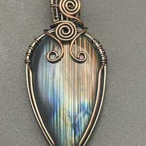 Labradorite Teardrop with Multi-Colour Flashes in Hand-Wrapped Copper Wire Pendant