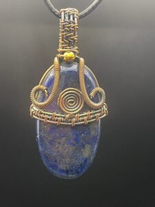 Lapis Lazuli in Hand-Wrapped Copper Wire Spiral Pendant