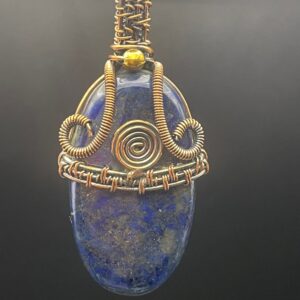 Lapis Lazuli in Hand-Wrapped Copper Wire Spiral Pendant