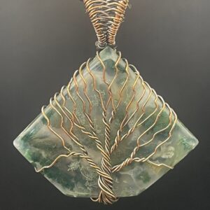 Moss Agate in Hand-Wrapped Copper Wire Tree of Life Pendant