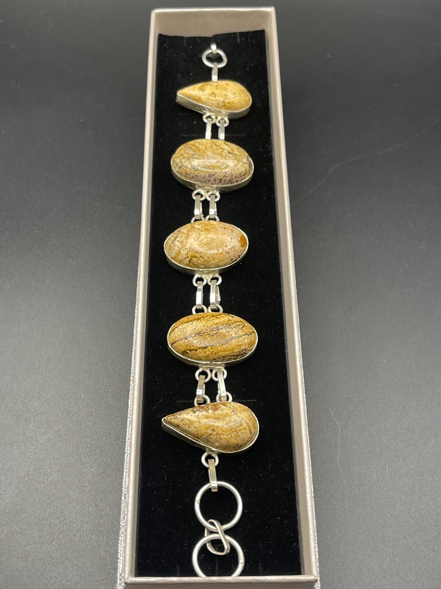 Picture Jasper in Handmade Silver Plated Bracelet 4 in Rectangular Box rotated - Picture Jasper in Handmade Silver Plated Bracelet, 4 in Rectangular Box - Picture Jasper in Handmade Silver Plated Bracelet, 4 in Rectangular Box - AURORA ARTISAN JEWELLERY