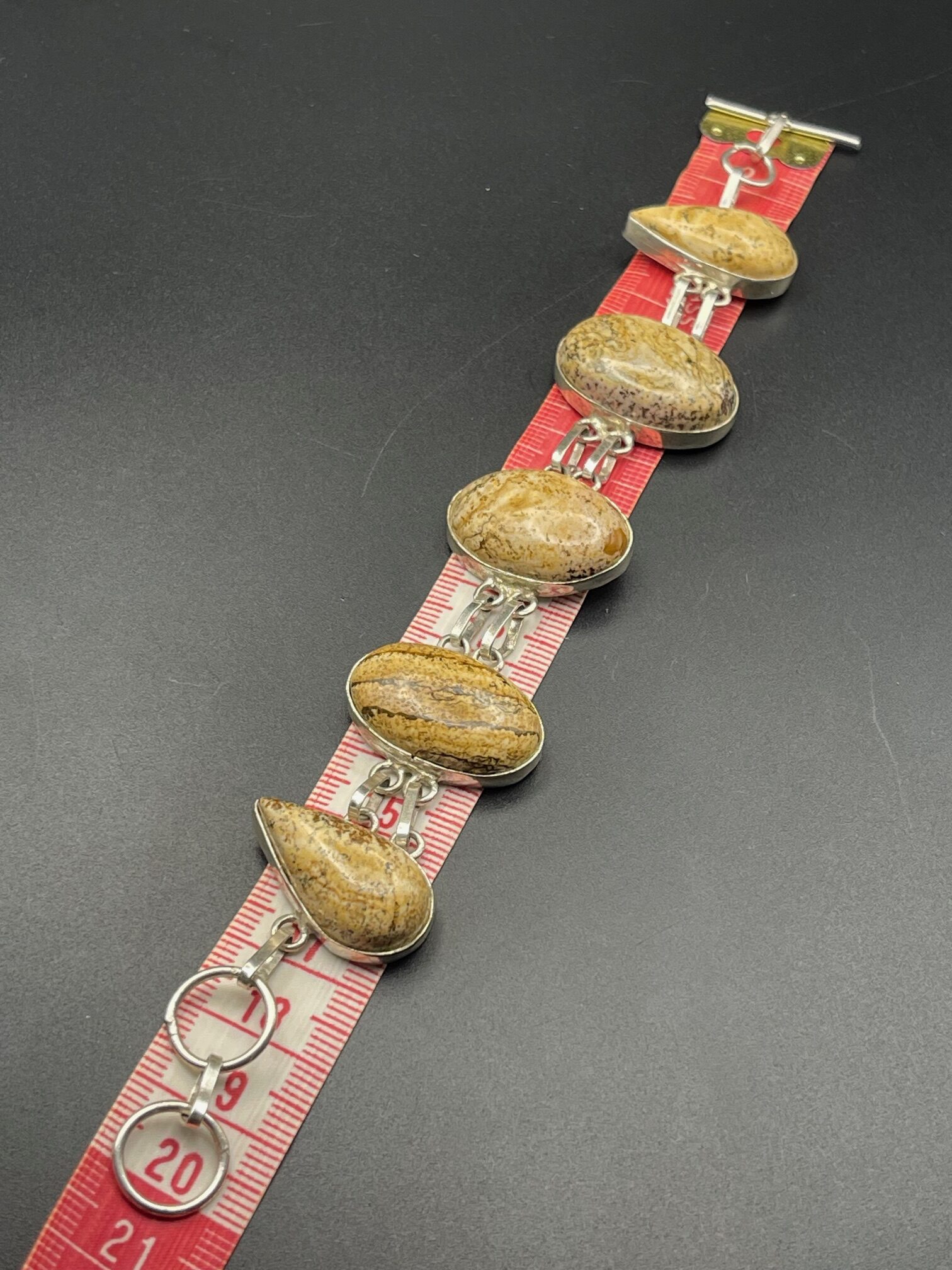 Picture Jasper in Handmade Silver Plated Bracelet 5 Length Approx 20 cms 8 inches rotated - Picture Jasper in Handmade Silver Plated Bracelet, 5 Length Approx 20 cms (8 inches) - Picture Jasper in Handmade Silver Plated Bracelet, 5 Length Approx 20 cms (8 inches) - AURORA ARTISAN JEWELLERY