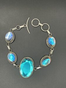 Rainbow Fire Topaz in Handmade Silver Plated Bracelet