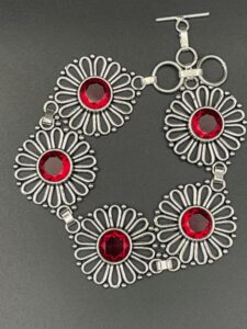 Red Garnets in Handmade Silver Plated Flower Bracelet
