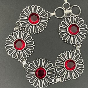 Red Garnets in Handmade Silver Plated Flower Bracelet