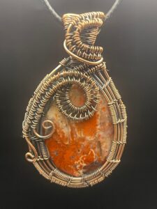 Red Moss Agate in Hand Wrapped Copper Wire Pendant 1 rotated - Red Moss Agate in Hand-Wrapped Copper Wire Pendant, 1 - Red Moss Agate in Hand-Wrapped Copper Wire Pendant, 1 - AURORA ARTISAN JEWELLERY