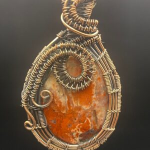 Red Moss Agate in Hand Wrapped Copper Wire Pendant 1 rotated - Red Moss Agate in Hand-Wrapped Copper Wire Pendant, 1 - Red Moss Agate in Hand-Wrapped Copper Wire Pendant, 1 - AURORA ARTISAN JEWELLERY
