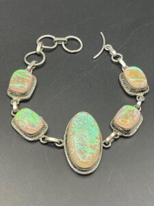 Triplet Opal (simulated) in Handmade Silver Plated Bracelet