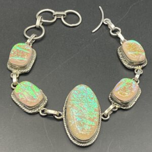 Triplet Opal (simulated) in Handmade Silver Plated Bracelet